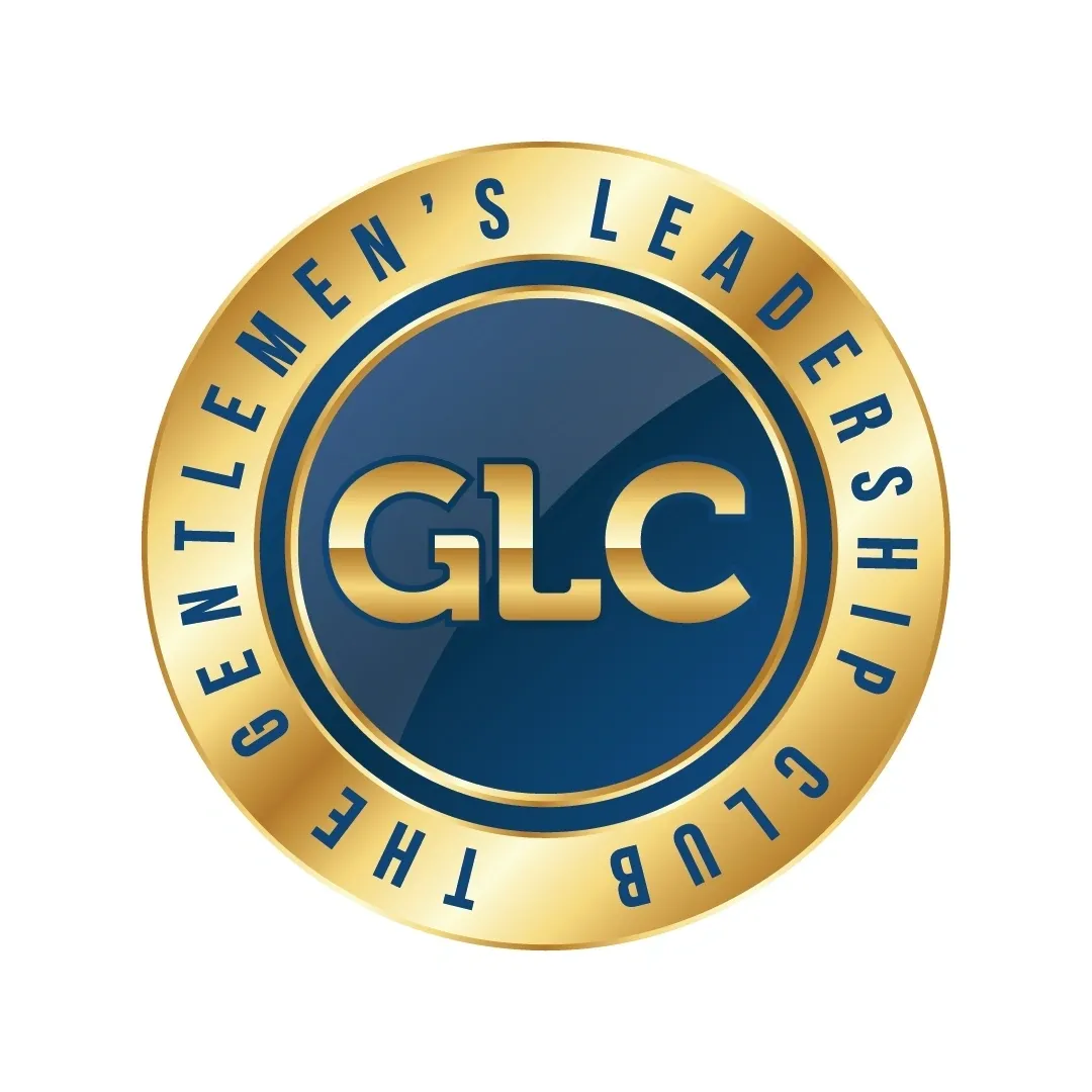 A gold and blue logo for the gentlemen 's leadership club.