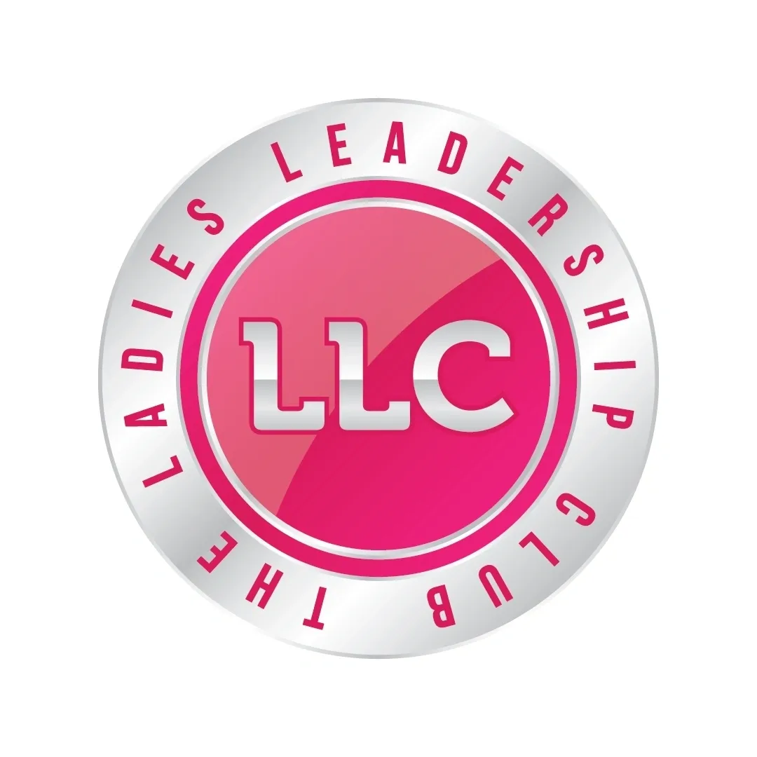A pink and white logo for the ladies leadership club.